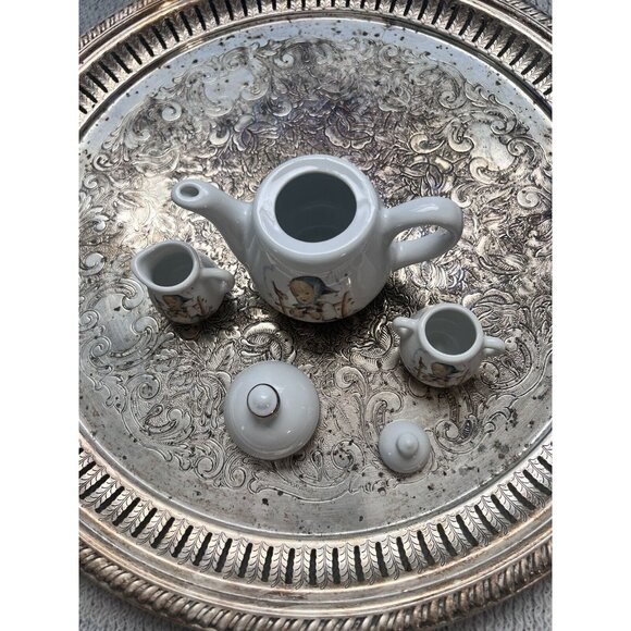 Vintage Reutter Miniature MJ Hummel Mini Porcelain Doll House Tea Set Girl 15 pc - Picture 6 of 8